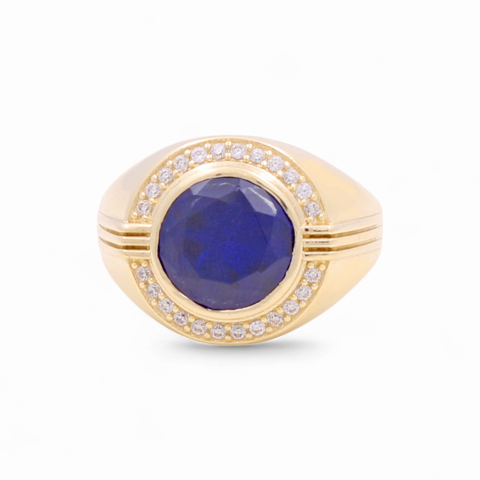 10k Yellow Gold Round Blue Fashion Ring - Miral Jewelry