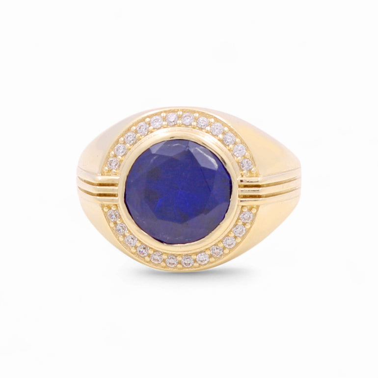 10k Yellow Gold Round Blue Fashion Ring - Miral Jewelry