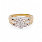 10K Yellow Gold Round Diamond Engagement Ring with 1.00Tw Baguette and Round Diamond - Miral Jewelry