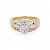 10K Yellow Gold Round Diamond Engagement Ring with 1.00Tw Baguette and Round Diamond - Miral Jewelry