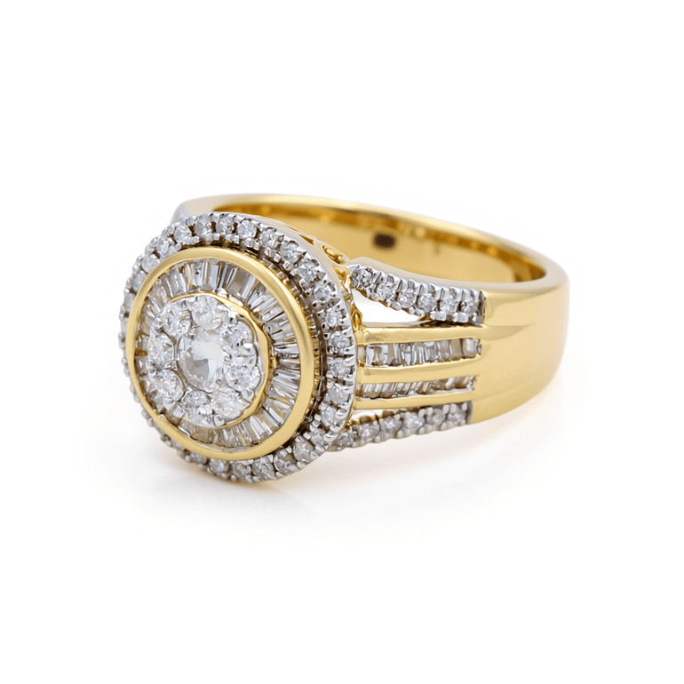 10K Yellow Gold Round Diamond Engagement Ring with 1.00Tw Baguette and Round Diamonds - Miral Jewelry