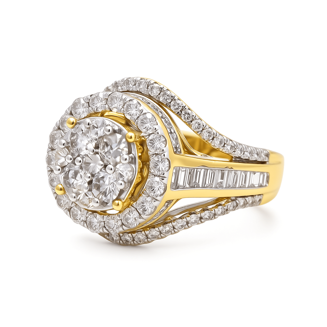 10K Yellow Gold Round Double Halo Diamond Engagement Ring 2.00 ct tw – view 2