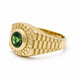 10k Yellow Gold Round Green Stone Fashion Men's Ring - Miral Jewelry