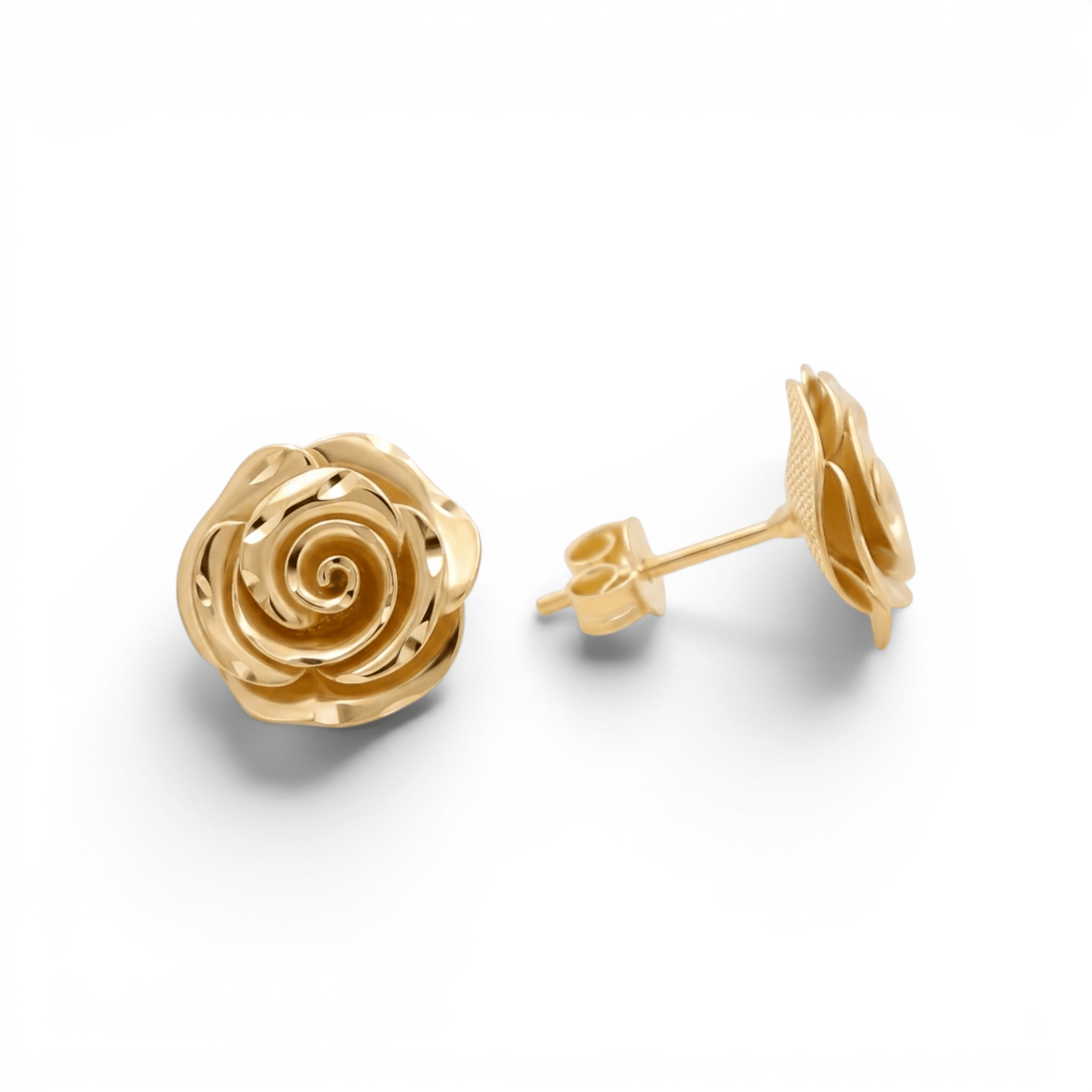 10K Yellow Gold Satin Flower Earrings - Miral Jewelry