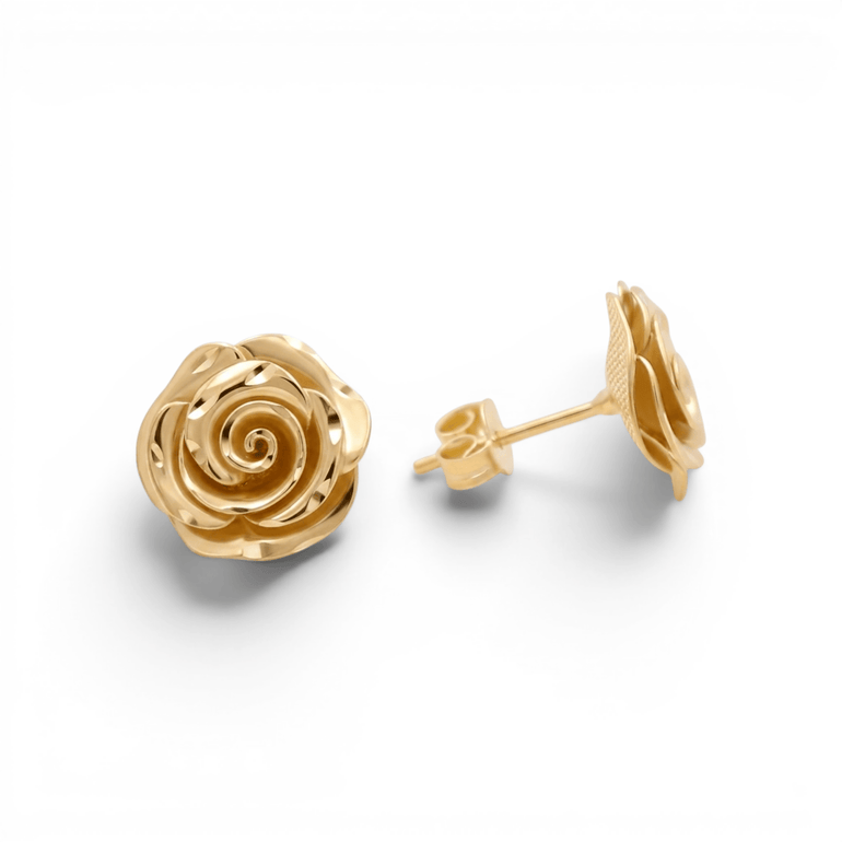 10K Yellow Gold Satin Flower Earrings - Miral Jewelry