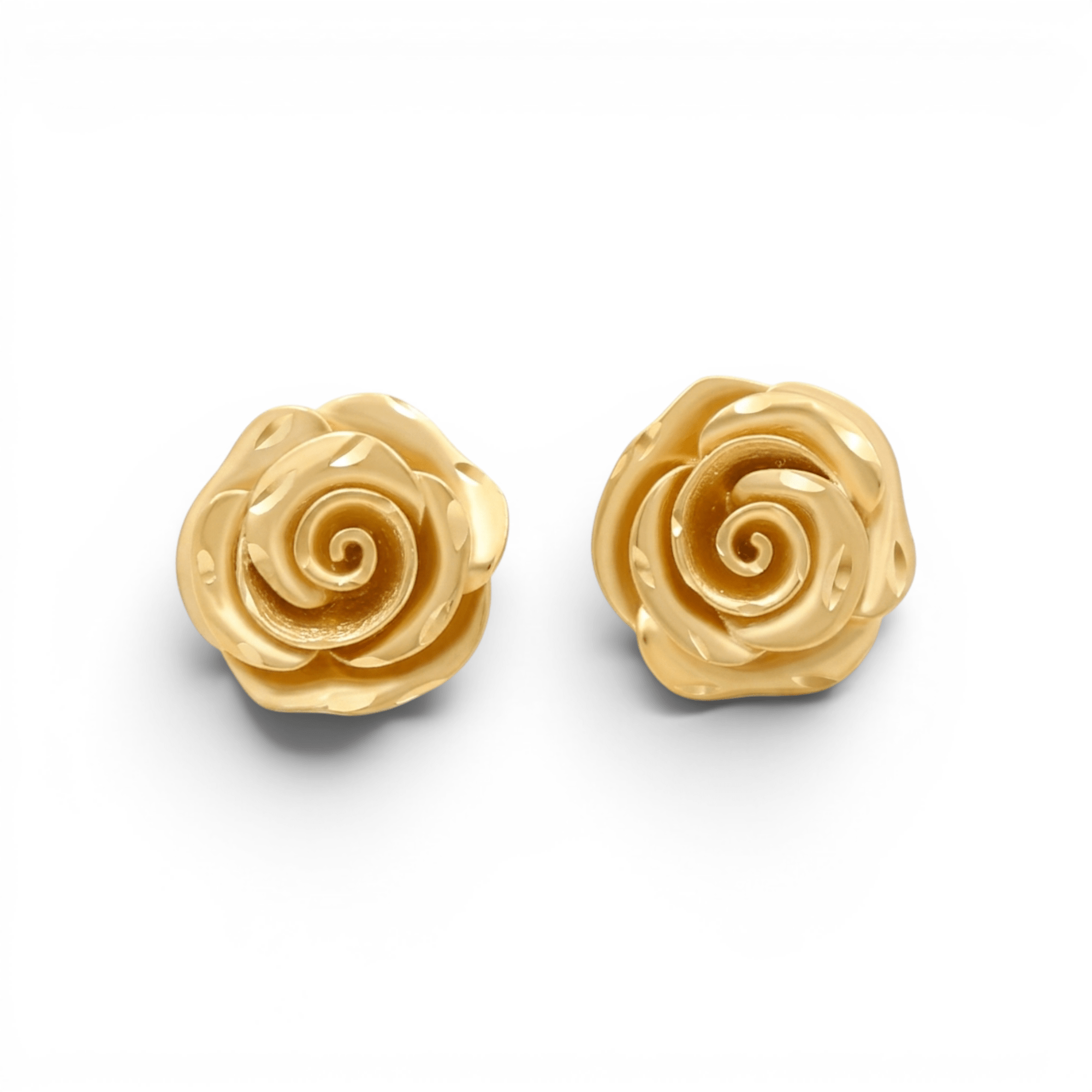 10K Yellow Gold Satin Flower Earrings - Miral Jewelry