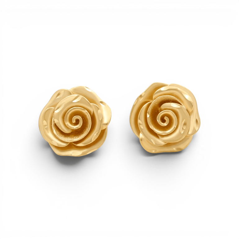 10K Yellow Gold Satin Flower Earrings - Miral Jewelry