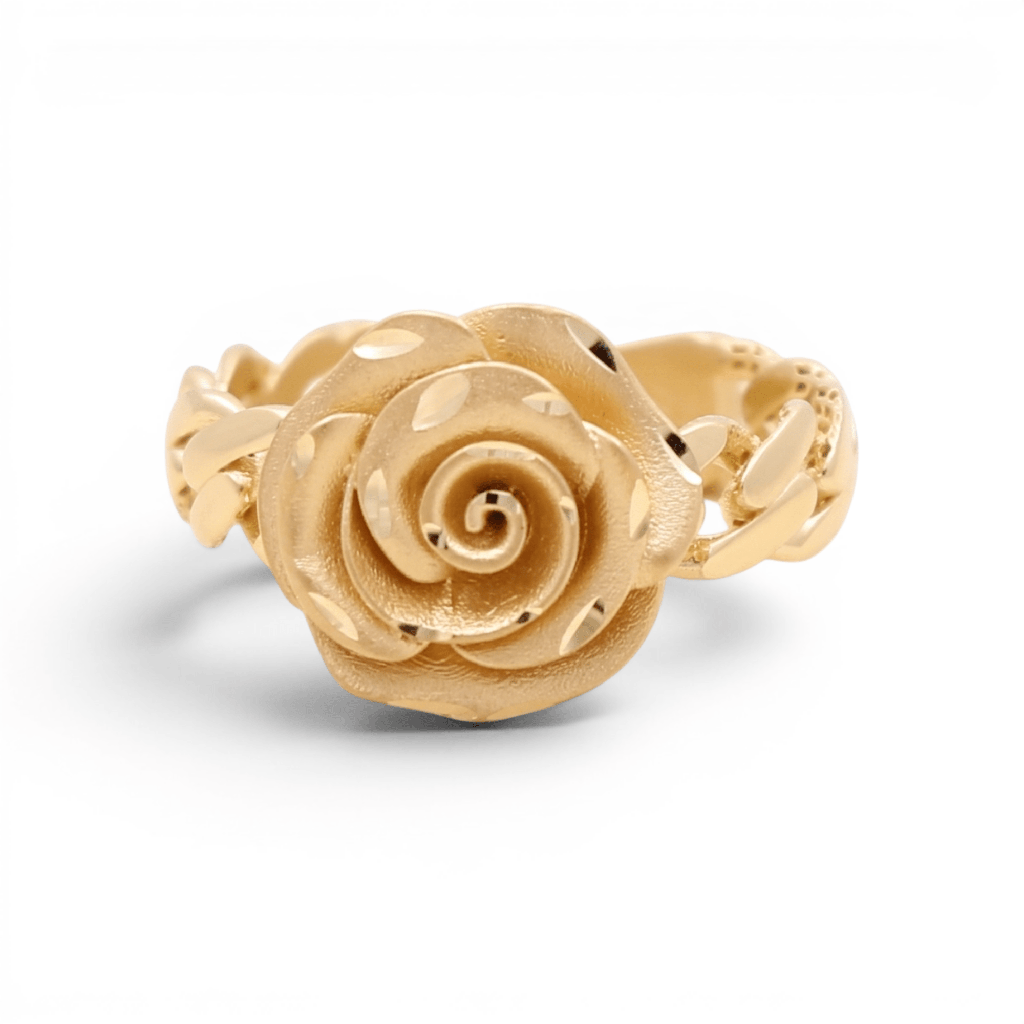 10K Yellow Gold Satin Flower Fashion Women's Ring - Miral Jewelry