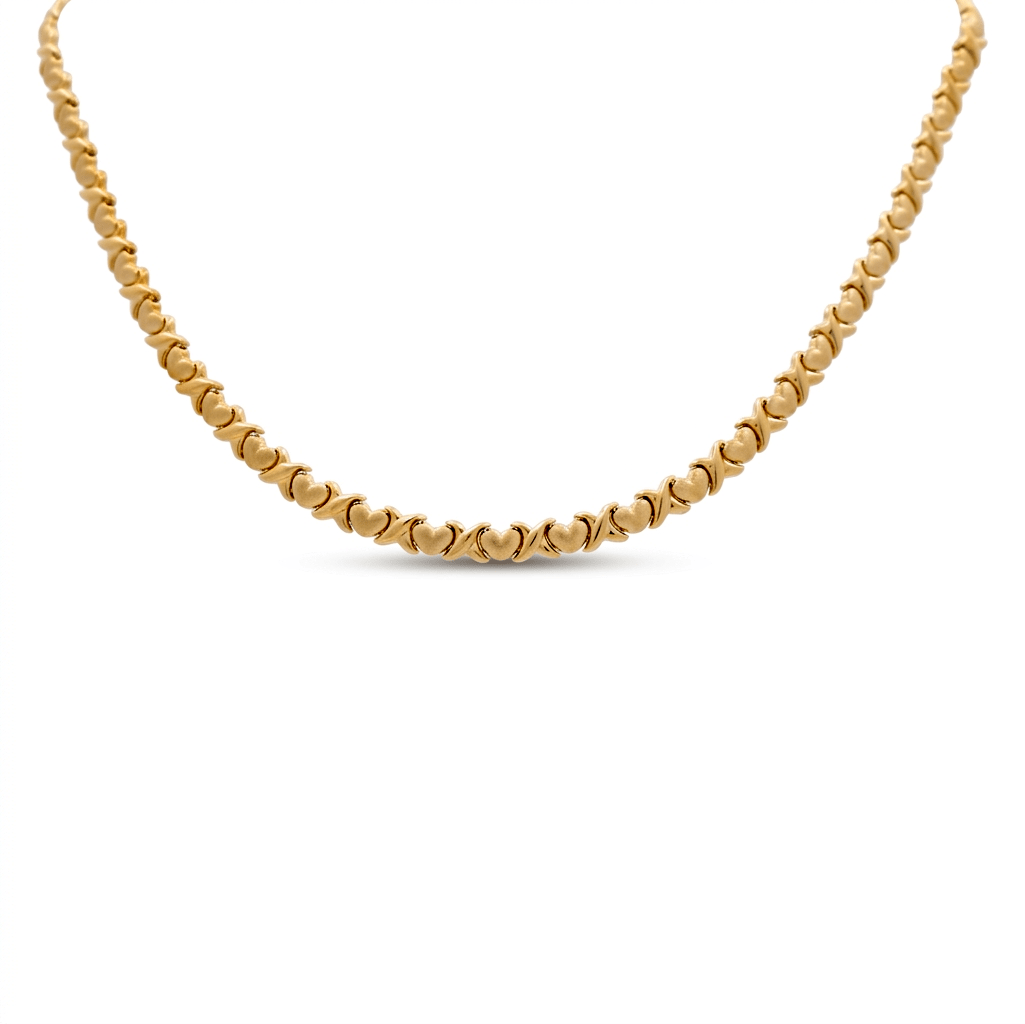 10k Yellow Gold Satin Hearts Necklace - Miral Jewelry