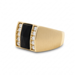 10K Yellow Gold Satin Onyx Diamond Men's Ring with 0.50Tw Round Diamonds - Miral Jewelry