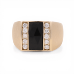 10K Yellow Gold Satin Onyx Diamond Men's Ring with 0.50Tw Round Diamonds - Miral Jewelry