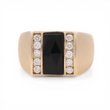 10K Yellow Gold Satin Onyx Diamond Men's Ring with 0.50Tw Round Diamonds - Miral Jewelry