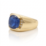 10K Yellow Gold Satin Saphire Diamond Men's Ring with 0.12Tw Round Diamonds - Miral Jewelry