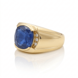 10K Yellow Gold Satin Saphire Diamond Men's Ring with 0.12Tw Round Diamonds - Miral Jewelry