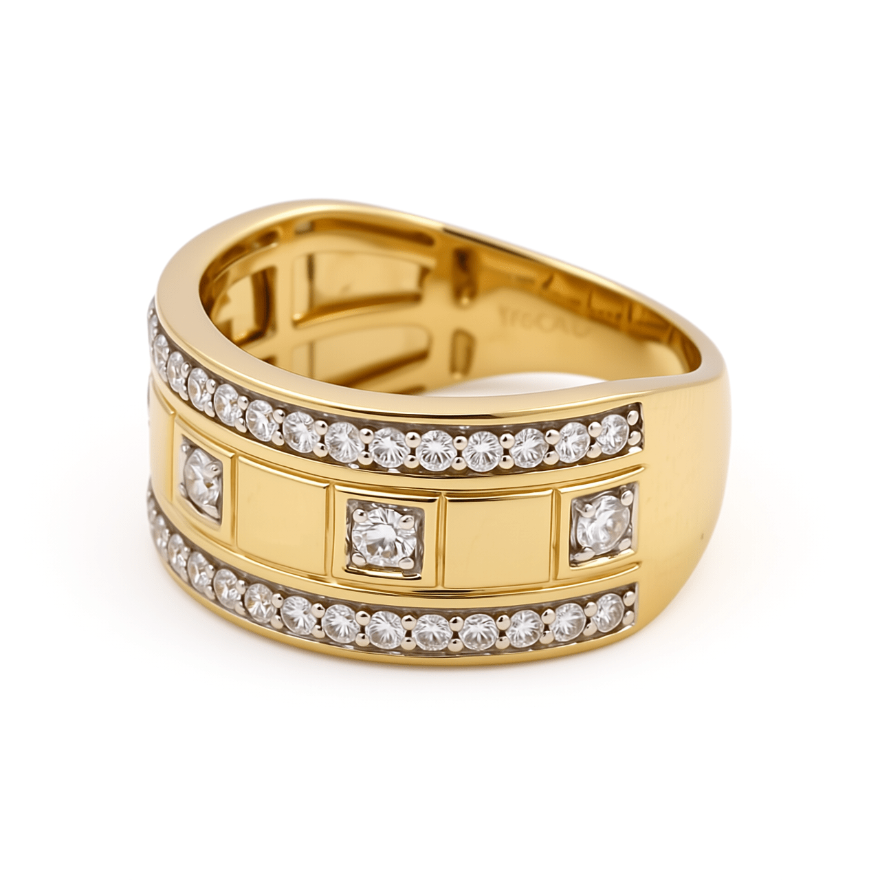 10K Yellow Gold Satin Wedding Band with 1.00Tw Round Diamonds - Miral Jewelry