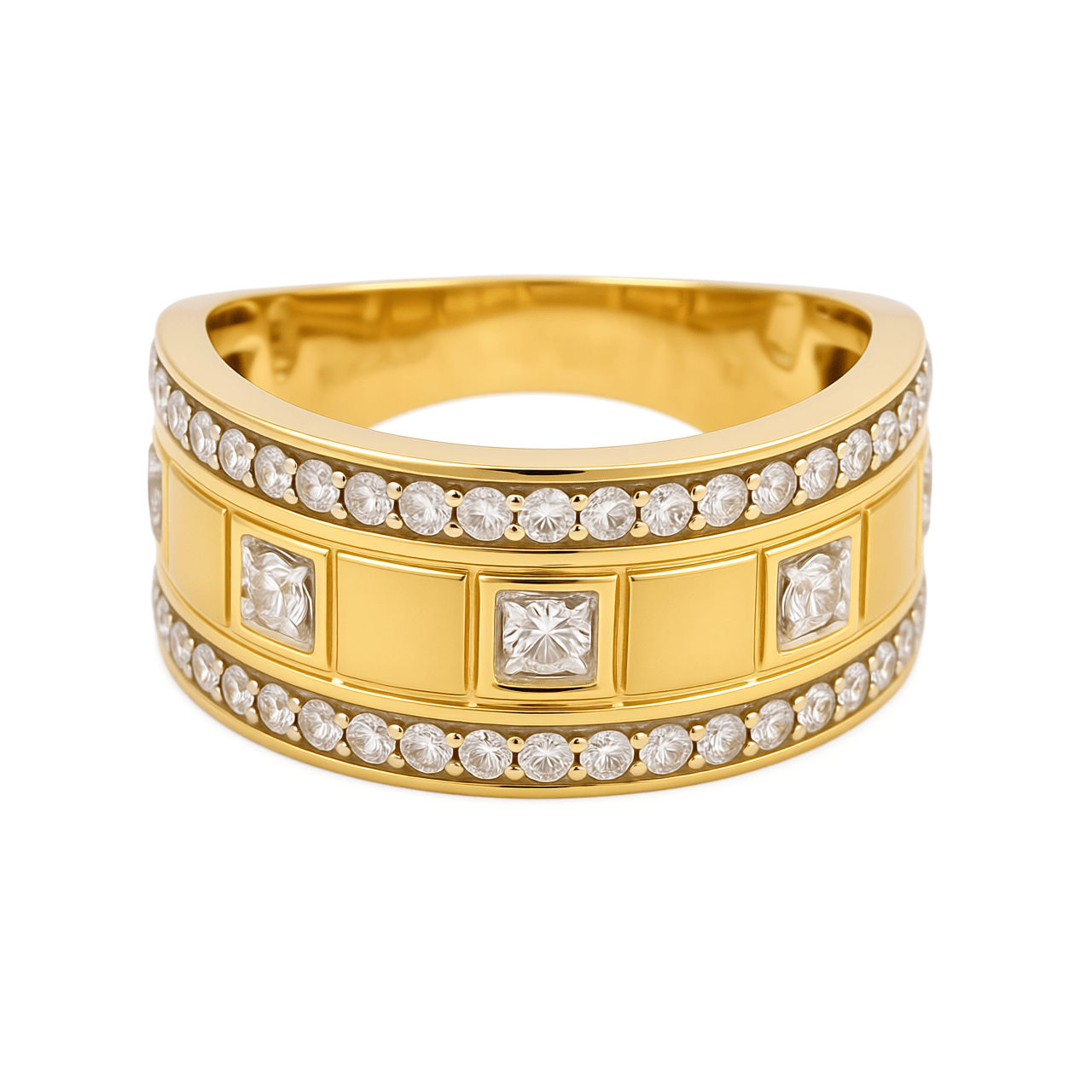 10K Yellow Gold Satin Wedding Band with 1.00Tw Round Diamonds - Miral Jewelry