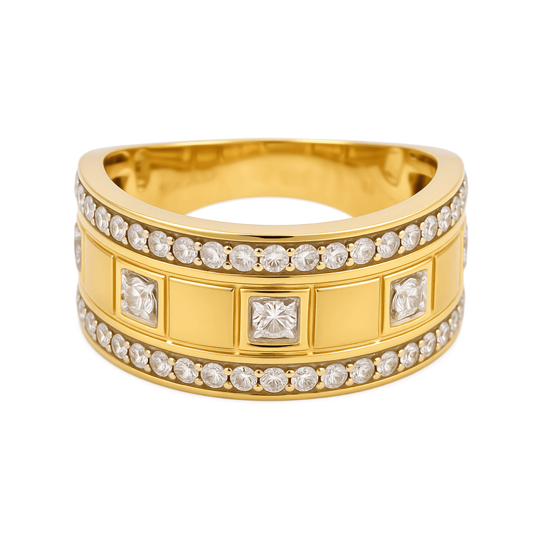 10K Yellow Gold Satin Wedding Band with 1.00Tw Round Diamonds - Miral Jewelry