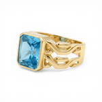 10k Yellow Gold Square Blue Fashion Men's Ring - Miral Jewelry