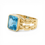 10k Yellow Gold Square Blue Fashion Men's Ring - Miral Jewelry