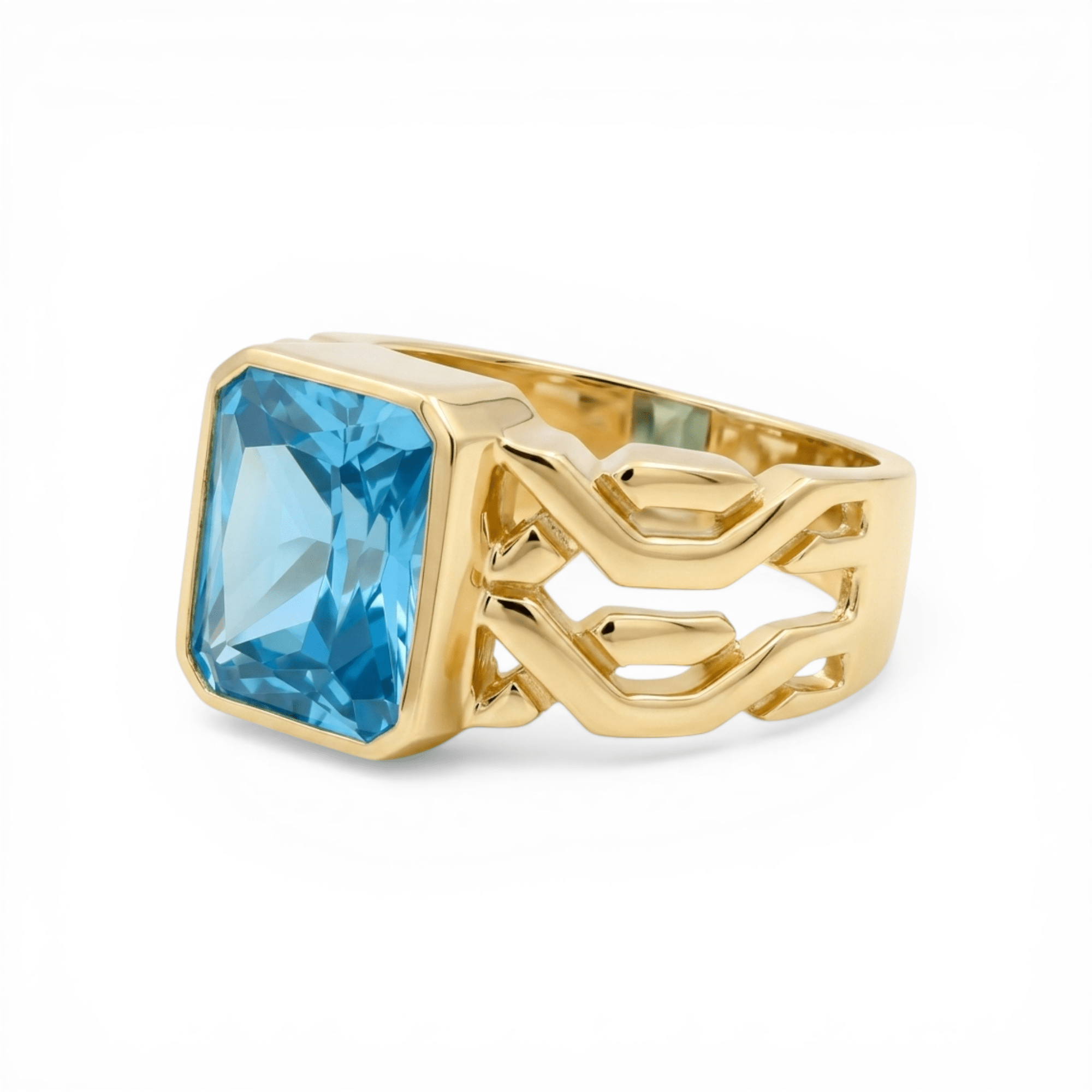 10k Yellow Gold Square Blue Fashion Men's Ring - Miral Jewelry