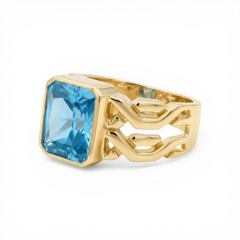 10k Yellow Gold Square Blue Fashion Men's Ring - Miral Jewelry