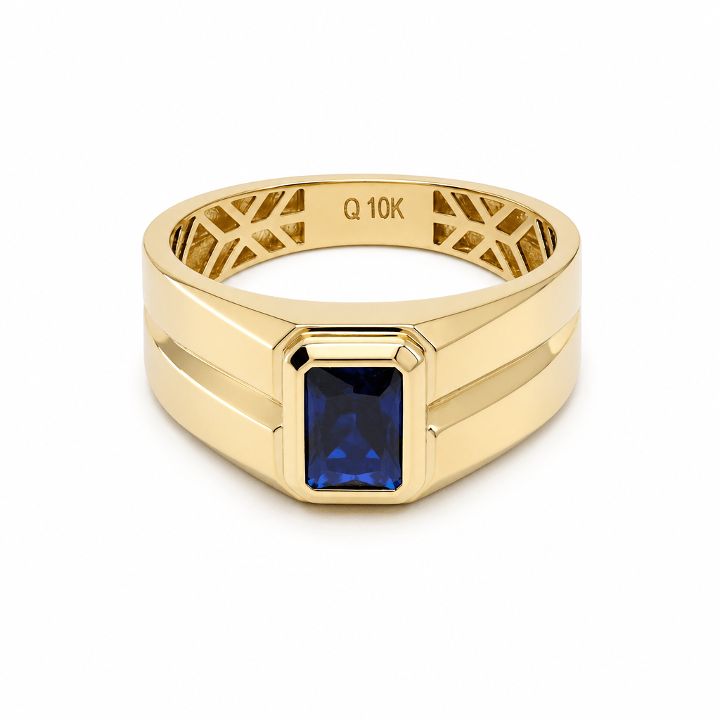 10k Yellow Gold Square Blue Fashion Ring Men's - Miral Jewelry