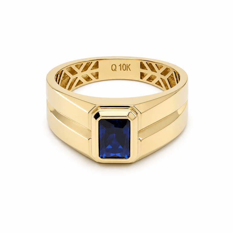 10k Yellow Gold Square Blue Fashion Ring Men's - Miral Jewelry