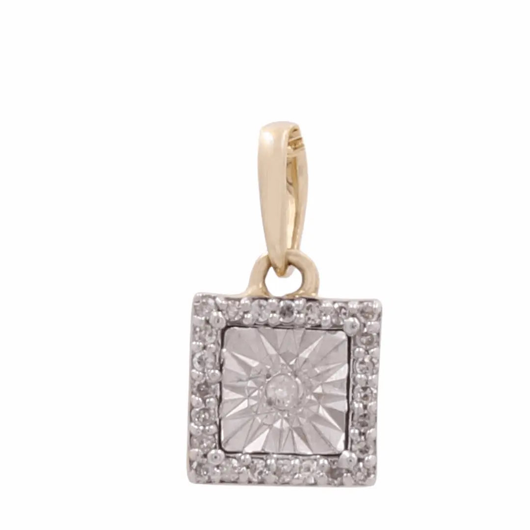 10K Yellow Gold Square Diamond Pendant 0.08 ct tw
