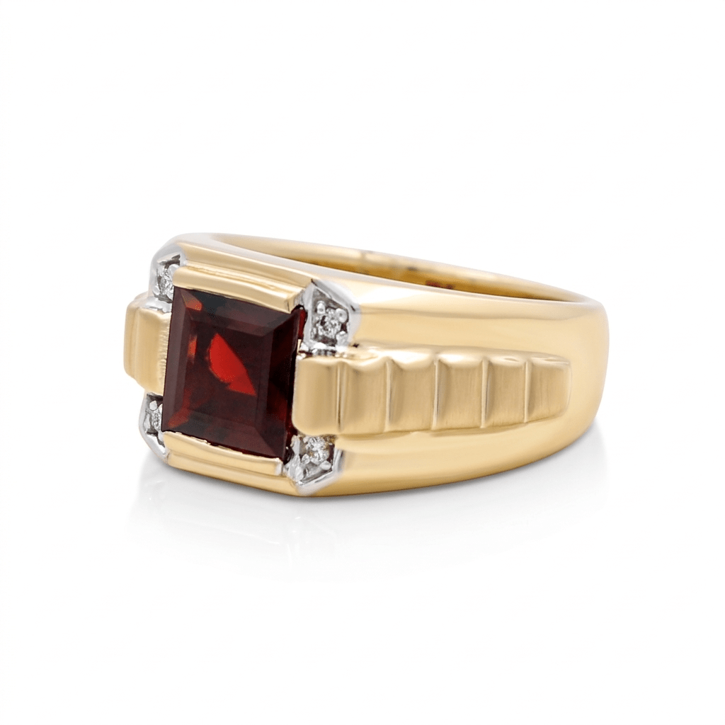 10K Yellow Gold Men's Square Garnet & Diamond Ring – view 2