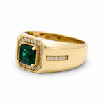 10k Yellow Gold Square Green Fashion Men's Ring - Miral Jewelry