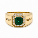 10k Yellow Gold Square Green Fashion Men's Ring - Miral Jewelry