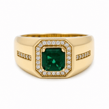 10k Yellow Gold Square Green Fashion Men's Ring - Miral Jewelry