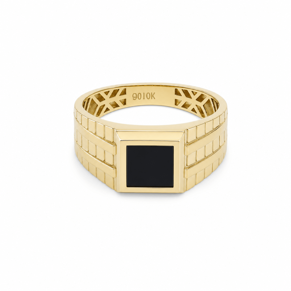 10k Yellow Gold Square Onyx Fashion Ring Men's - Miral Jewelry