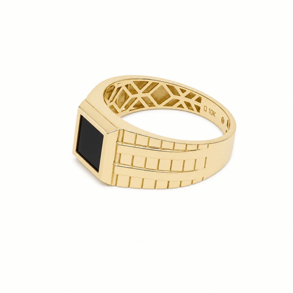 10k Yellow Gold Square Onyx Fashion Ring Men's - Miral Jewelry