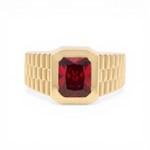 10k Yellow Gold Square Red Fashion Men's Ring - Miral Jewelry