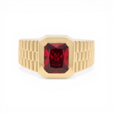 10k Yellow Gold Square Red Fashion Men's Ring - Miral Jewelry