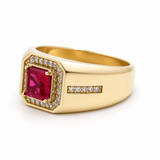 10k Yellow Gold Square Red Fashion Men's Ring - Miral Jewelry