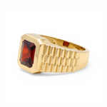 10k Yellow Gold Square Red Fashion Men's Ring - Miral Jewelry