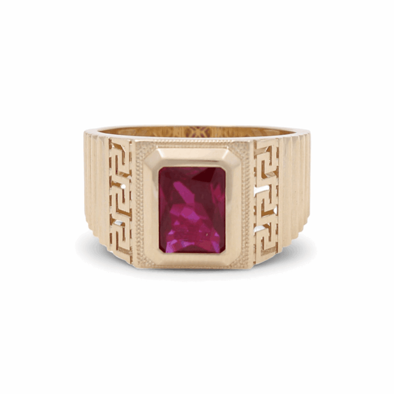 10k Yellow Gold Square Red Fashion Ring - Miral Jewelry