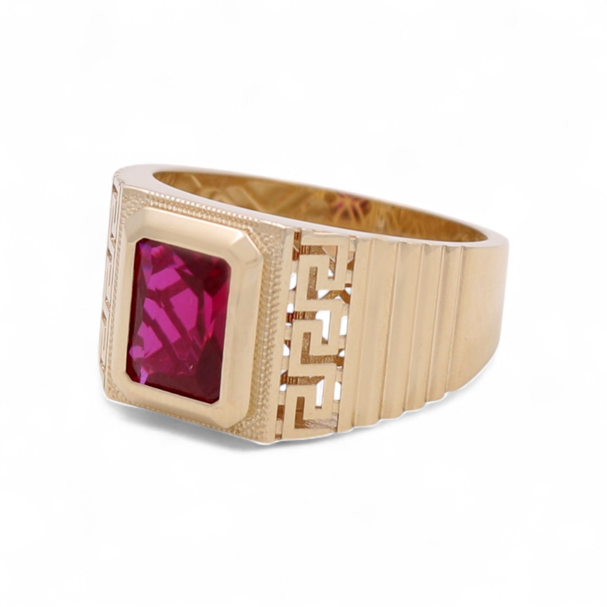 10k Yellow Gold Square Red Fashion Ring - Miral Jewelry