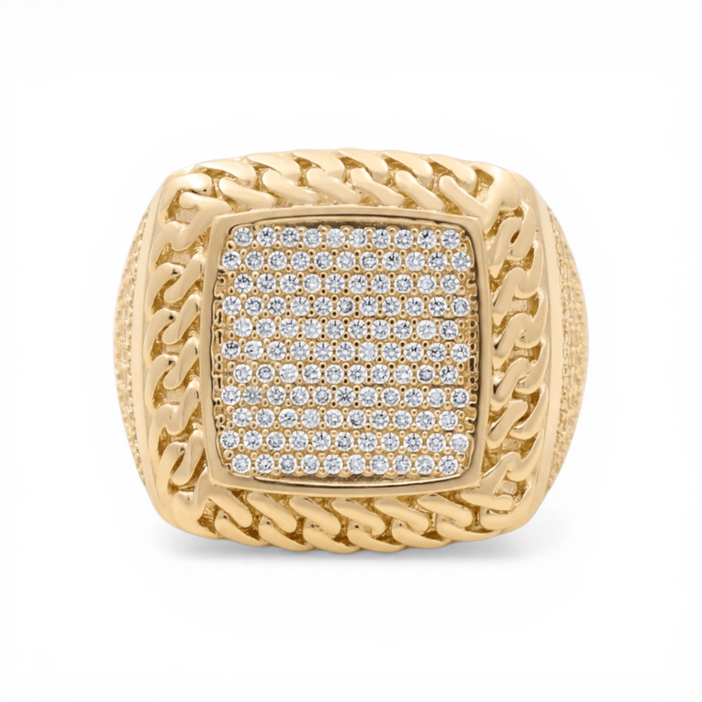10k Yellow Gold Square with Cz Fashion Men's Ring - Miral Jewelry