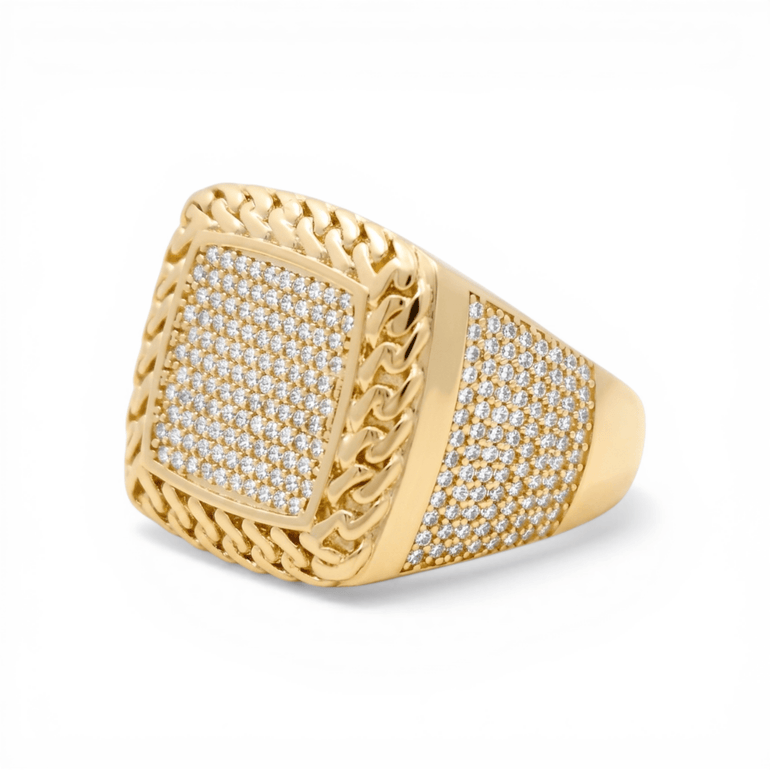 10k Yellow Gold Square with Cz Fashion Men's Ring - Miral Jewelry