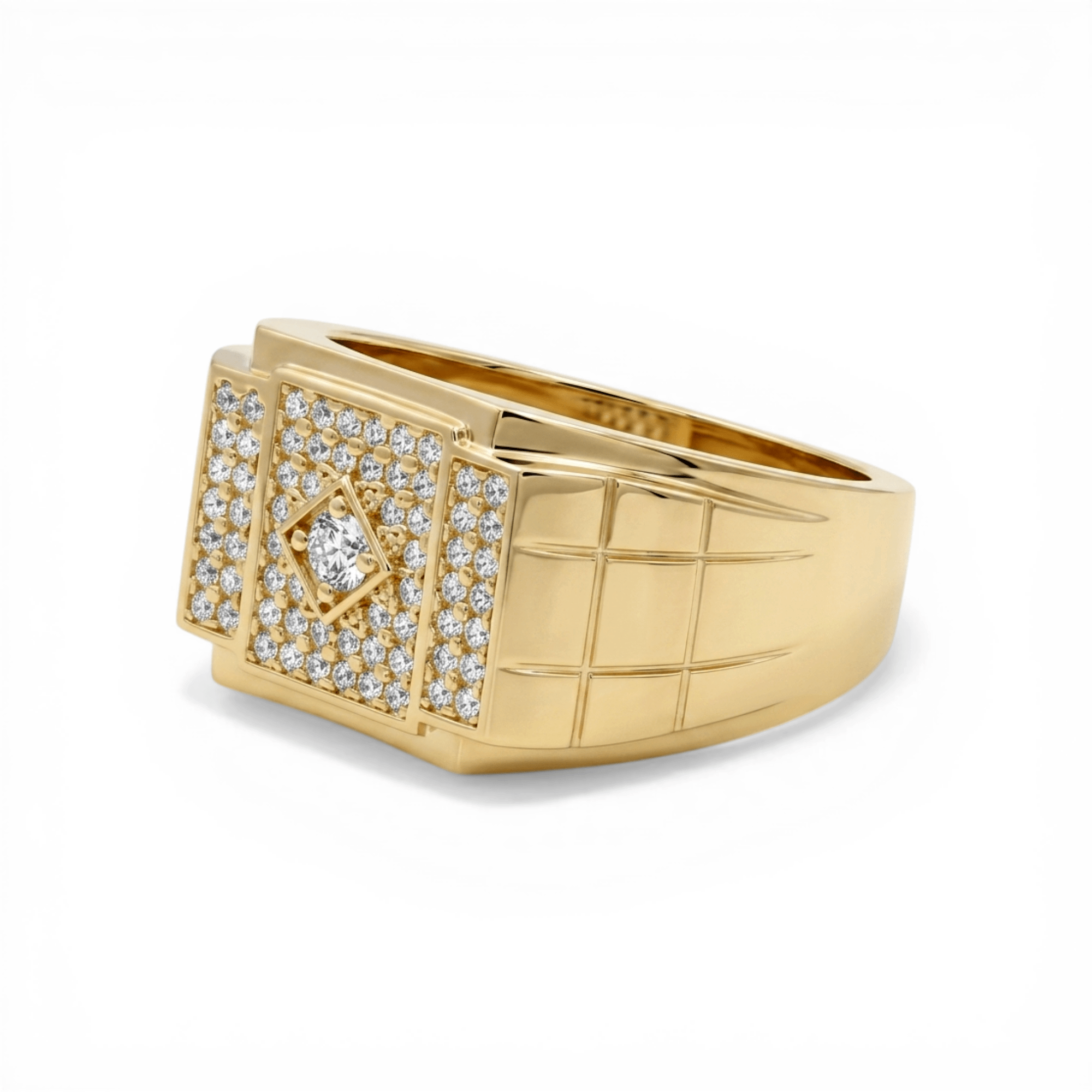 10k Yellow Gold Square with Cz Fashion Men's Ring - Miral Jewelry
