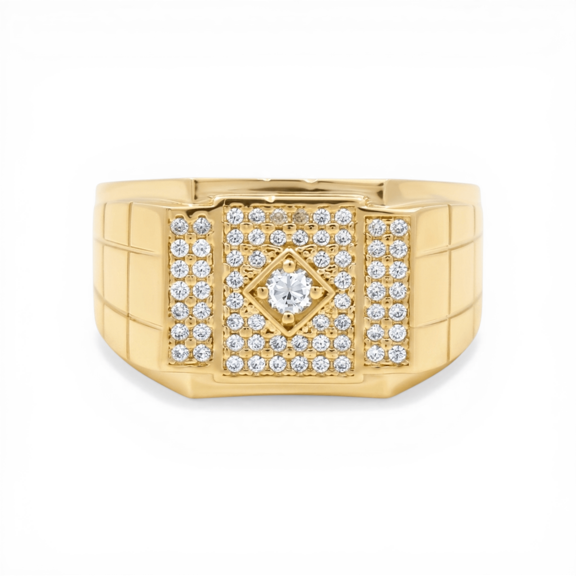 10k Yellow Gold Square with Cz Fashion Men's Ring - Miral Jewelry