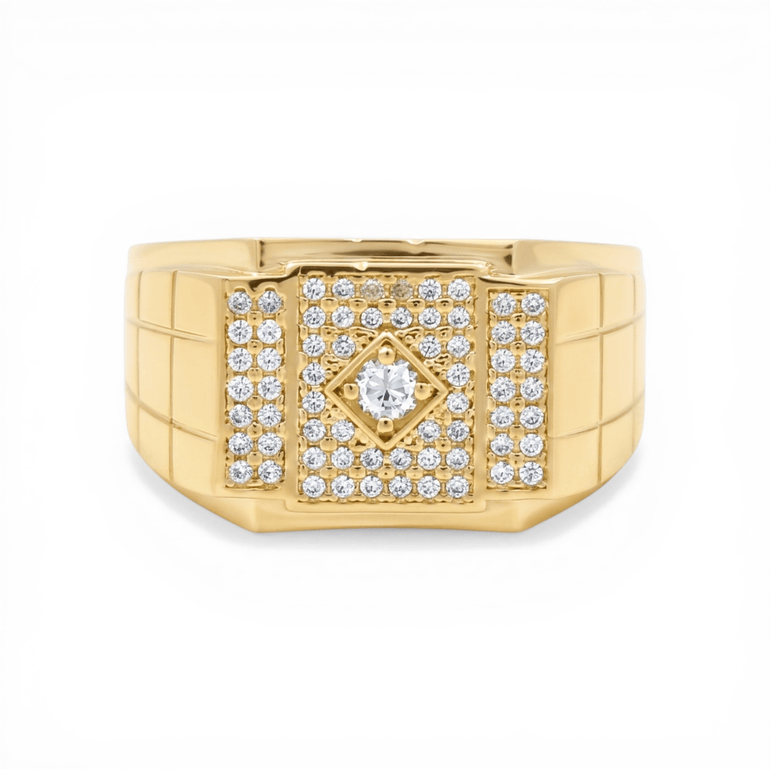 10k Yellow Gold Square with Cz Fashion Men's Ring - Miral Jewelry