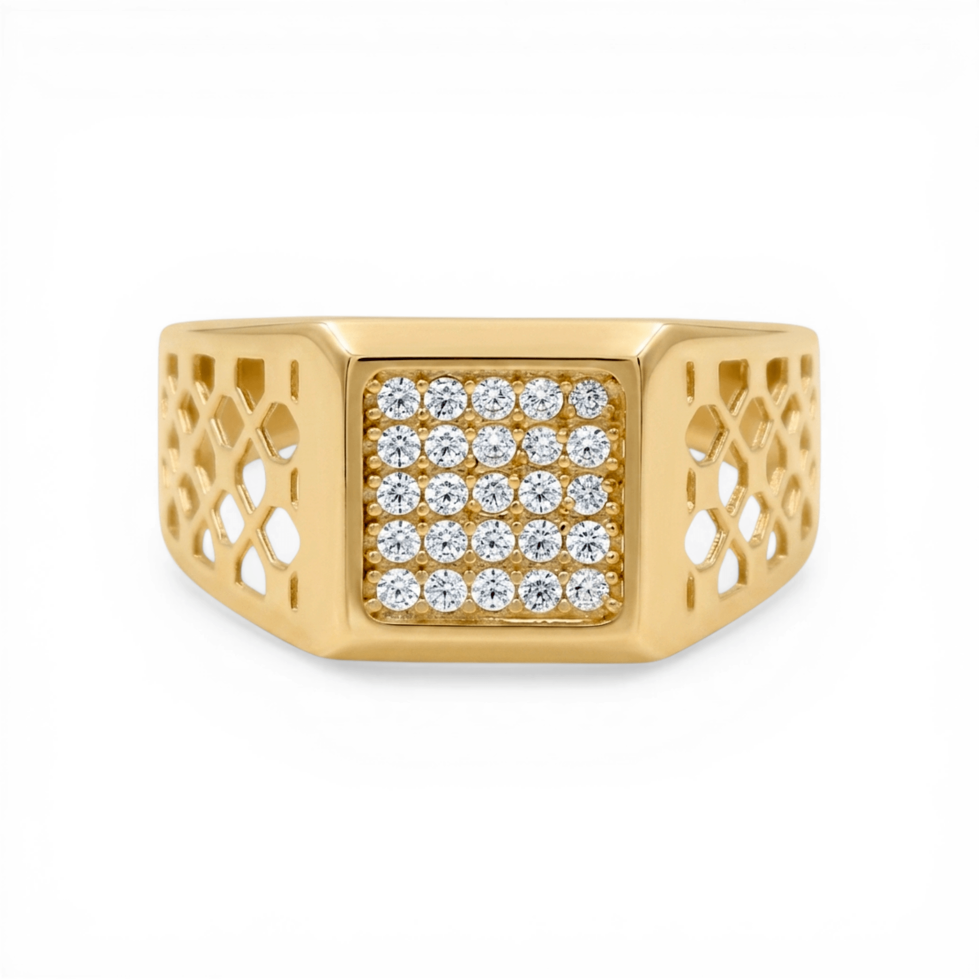 10k Yellow Gold Square wth Cz Fashion Men's Ring - Miral Jewelry