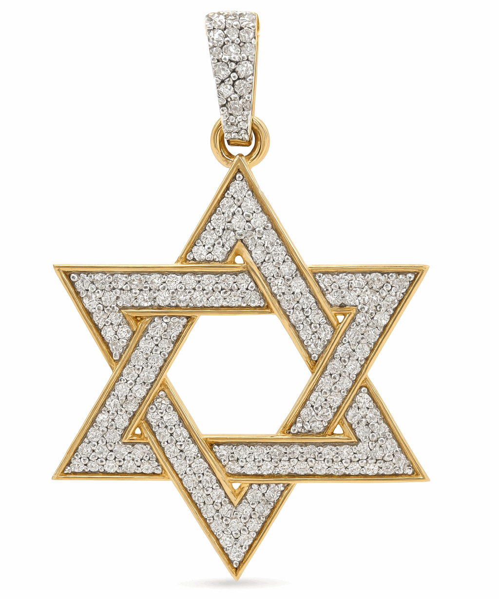 10k Yellow Gold Star of David Diamond Pendant with 0.50Tw Round Diamonds - Miral Jewelry