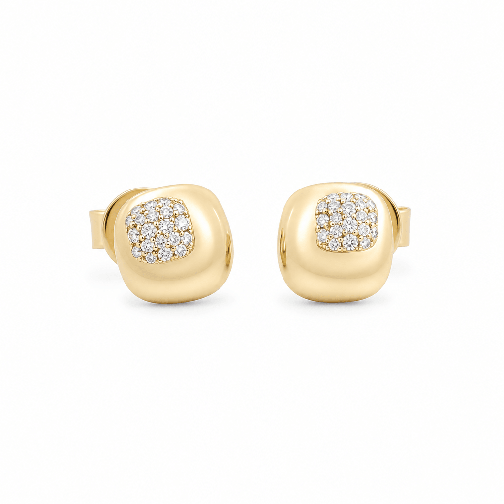 10K Yellow Gold Stud Diamond Earrings with 0.12Tw Round Diamonds - Miral Jewelry