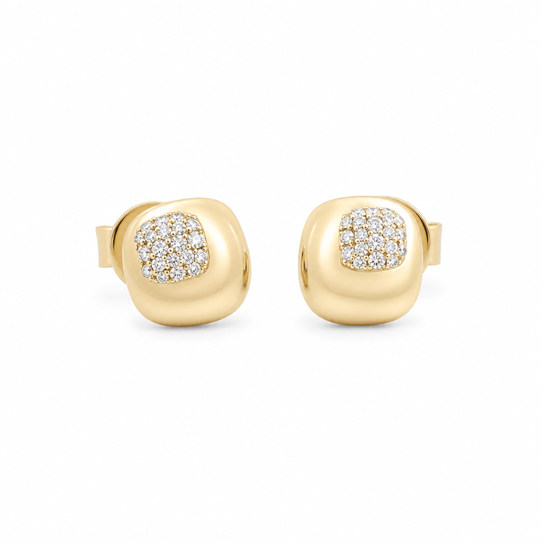10K Yellow Gold Stud Diamond Earrings with 0.12Tw Round Diamonds - Miral Jewelry