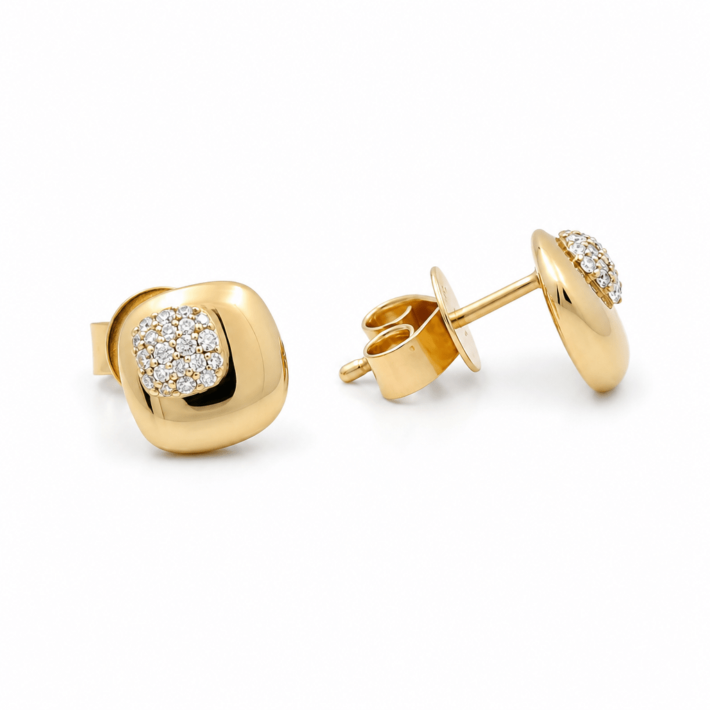 10K Yellow Gold Stud Diamond Earrings with 0.12Tw Round Diamonds - Miral Jewelry